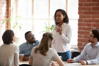 A group of diverse coworkers in a meeting